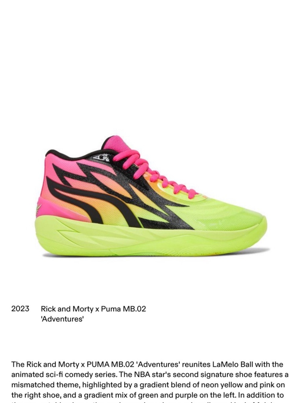 Puma MB .O2  Rick and MortyNeon Pink & Lime Green Gradient Basketball Shoe
